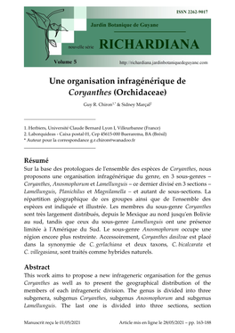 Une Organisation Infragénérique De Coryanthes (Orchidaceae)