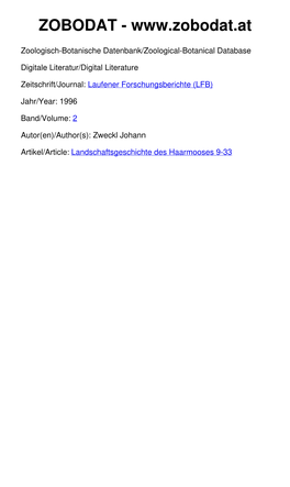 Landschaftsgeschichte Des Haarmoosesjohann Zweckl