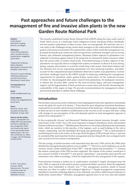 Past Approaches and Future Challenges to the Management of Fire and Invasive Alien Plants in the New Garden Route National Park