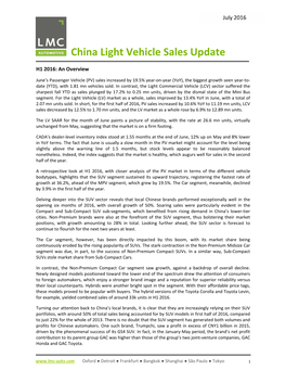 China Light Vehicle Sales Update