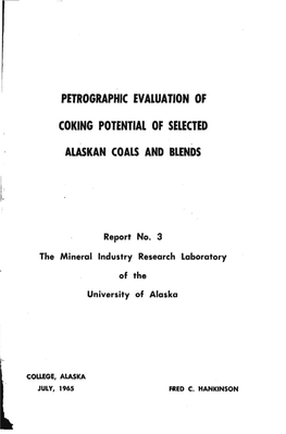 Petrographic Evaluation of Coking Potential of Selected