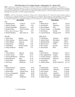 1993 29Th Indoor NCAA Indoor Results - Indianapolis, in - March, 1993 MEN:1