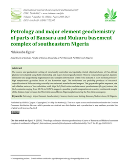 Petrology and Major Element Geochemistry of Parts of Bansara and Mukuru Basement Complex of Southeastern Nigeria