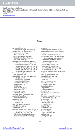 The Cambridge History of Twentieth-Century Music - Edited by Nicholas Cook and Anthony Pople Index More Information