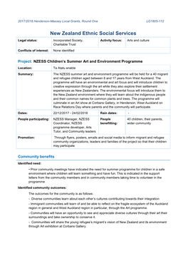 Item 14 Henderson-Massey Local Grants, Round One 2017/2018 Grant Appli