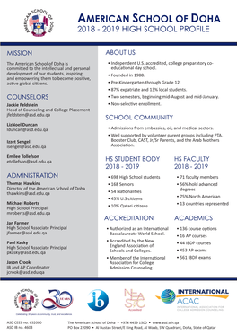 American School of Doha 2018 - 2019 High School Profile