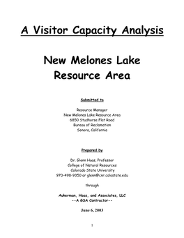 A Visitor Capacity Analysis New Melones Lake Resource Area