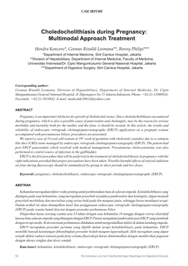 Choledocholithiasis During Pregnancy: Multimodal Approach Treatment