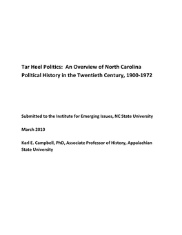 Tar Heel Politics: an Overview of North Carolina Political History in the Twentieth Century, 1900-1972