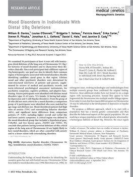 Mood Disorders in Individuals with Distal 18Q Deletions William B