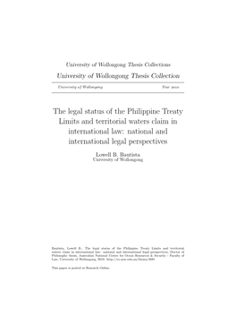 The Legal Status of the Philippine Treaty Limits and Territorial Waters Claim in International Law: National and International Legal Perspectives