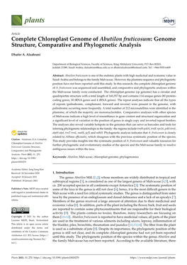 Complete Chloroplast Genome of Abutilon Fruticosum: Genome Structure, Comparative and Phylogenetic Analysis