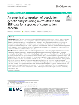 An Empirical Comparison of Population Genetic Analyses Using Microsatellite and SNP Data for a Species of Conservation Concern Shawna J