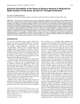 Electrical Excitability of the Soma of Sensory Neurons Is Required for Spike Invasion of the Soma, but Not for Through-Conduction