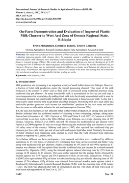 On-Farm Demonstration and Evaluation of Improved Plastic Milk Churner in West Arsi Zone of Oromia Regional State, Ethiopia