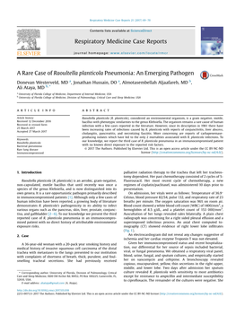 A Rare Case of Raoultella Planticola Pneumonia: an Emerging Pathogen