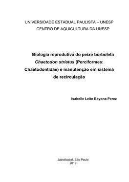 Biologia Reprodutiva Do Peixe Borboleta Chaetodon Striatus (Perciformes: Chaetodontidae) E Manutenção Em Sistema De Recirculação