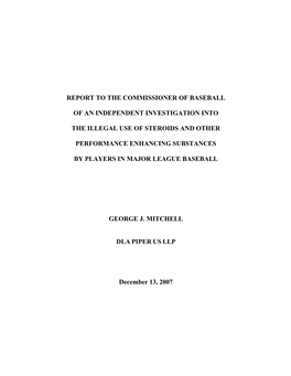 Report to the Commissioner of Baseball of an Independent Investigation Into the Illegal Use of Steroids and Other Performance En