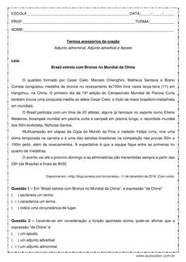 Termos Acessórios Da Oração Adjunto Adnominal, Adjunto Adverbial E Aposto