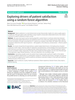 Exploring Drivers of Patient Satisfaction Using a Random Forest Algorithm