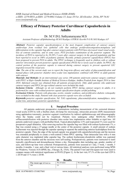 Efficacy of Primary Posterior Curvilinear Capsulorhexis in Adults