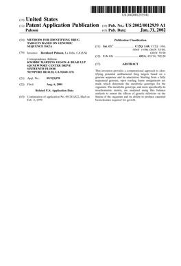 (12) Patent Application Publication (10) Pub. No.: US 2002/0012939 A1 Palsson (43) Pub