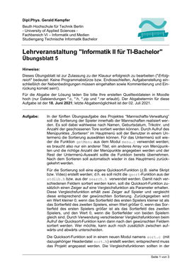 IN2, Übungsblatt 5 Teams.C Als Lokale Funktionen Abgelegt Werden, Da Sie Nur Dort Beim Aufruf Der Sortierfunktion Benötigt Werden