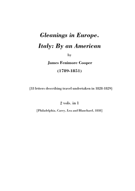 Gleanings in Europe. Italy: by an American