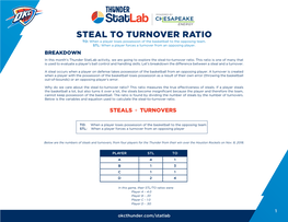 STEAL to TURNOVER RATIO TO: When a Player Loses Possession of the Basketball to the Opposing Team