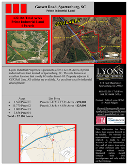 Gossett Road, Spartanburg, SC Prime Industrial Land