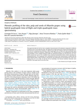 Phenolic Profiling of the Skin, Pulp and Seeds of Albariã±O Grapes Using Hybrid Quadrupole Time-Of-Flight and Triple-Quadrupol