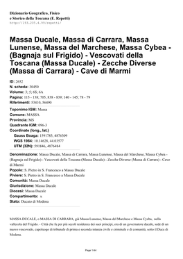 (Bagnaja Sul Frigido) - Vescovati Della Toscana (Massa Ducale) - Zecche Diverse (Massa Di Carrara) - Cave Di Marmi