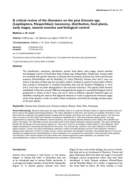 A Critical Review of the Literature on the Pest Erionota Spp