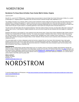 Nordstrom to Close Store at Dulles Town Center Mall in Dulles, Virginia