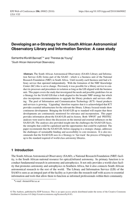 Developing an E-Strategy for the South African Astronomical Observatory Library and Information Service: a Case Study