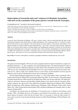 Zootaxa, Redescription of Isotomiella Alulu and I. Delamarei (Collembola
