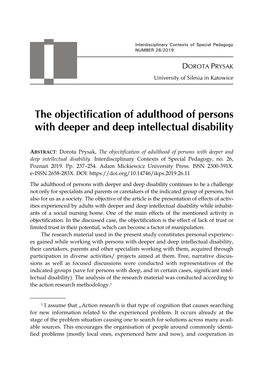 The Objectification of Adulthood of Persons with Deeper and Deep Intellectual Disability