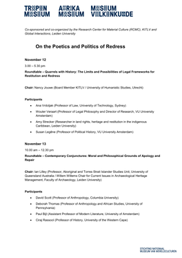 Poetics and Politics of Redress Program