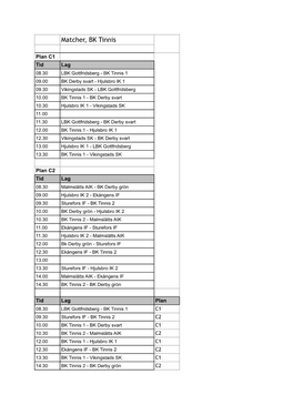 Spelschema Lördag