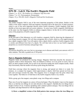 EPS 50 – Lab 8: the Earth's Magnetic Field Chapter 2, P