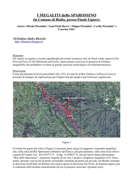 I MEGALITI Dello SPAROSSINO (In Comune Di Rialto, Presso Finale Ligure)