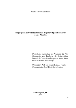 Naomi Silveira Lastrucci Filogeografia E Atividade Alimentar Do Gênero Ophioblennius No Oceano Atlântico Dissertação Submeti