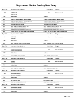 Department List for Pending Data Entry