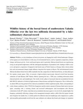 Wildfire History of the Boreal Forest of Southwestern Yakutia (Siberia)