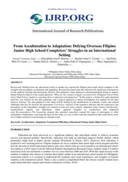 Defying Overseas Filipino Junior High School Completers' Struggles in An