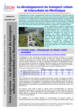 Le Développement Du Transport Urbain Et Interurbain En Martinique