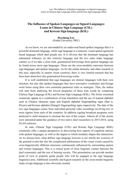 The Influence of Spoken Languages on Signed Languages: Loans in Chinese Sign Language (CSL) and Korean Sign Language (KSL)