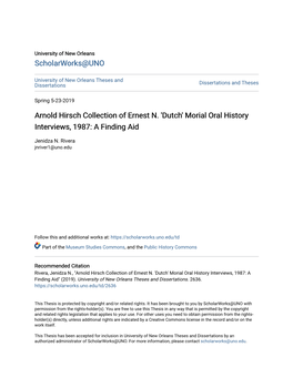 Arnold Hirsch Collection of Ernest N. 'Dutch' Morial Oral History Interviews, 1987: a Finding Aid