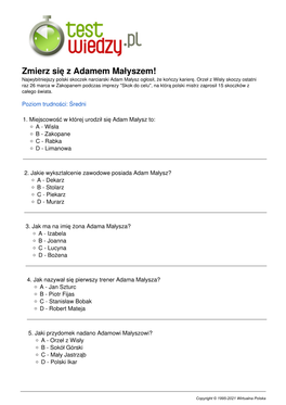 Zmierz Się Z Adamem Małyszem! Najwybitniejszy Polski Skoczek Narciarski Adam Małysz Ogłosił, Że Kończy Karierę