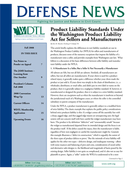 Product Liability Standards Under the Washington Product Liability Act for Sellers and Manufacturers by Ken M